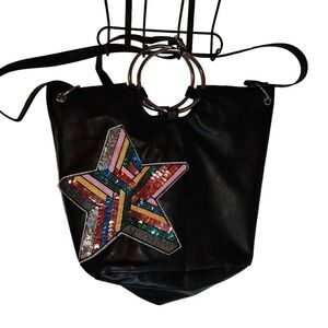 Faux Leather Sequin Star Cross Body Bag